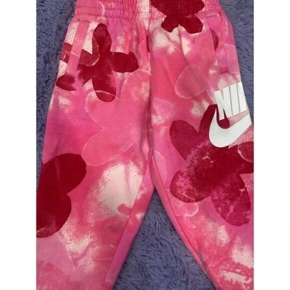 Nike Girls Pink Flower‎ Print Fleece Joggers Sweatpants Pink Floral 4T 98-104cm